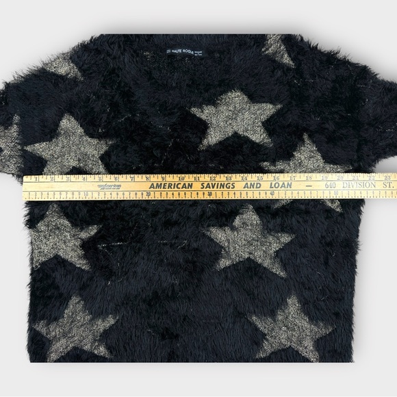 Haute Rogue Black Fuzzy Star Sweater M Glam Metallic Knit Cozy Indie Festival - Picture 9 of 9